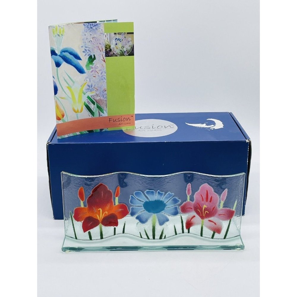 Wm McGrath SPRING Floral Fusion Fused Art Glass Tealight Screen Candle Holder